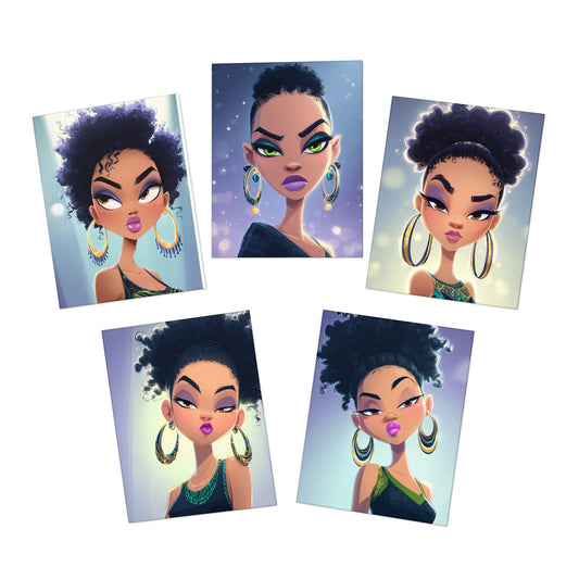 “Hoops & Boundaries” — 5-Pack Stylish Black Girl Boss Note Cards