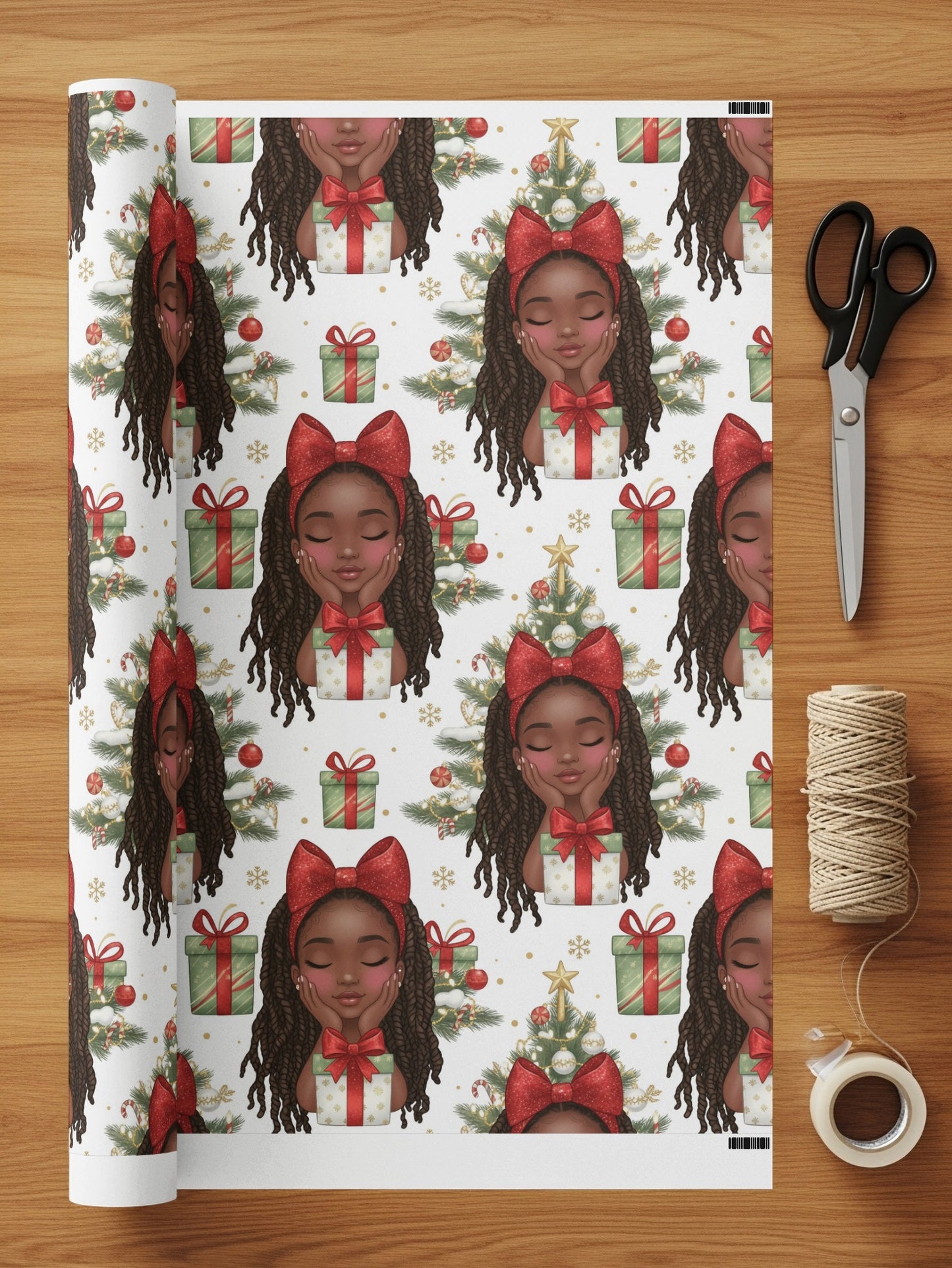 Beautiful Christmas Wrapping Paper with Gifts and Bows