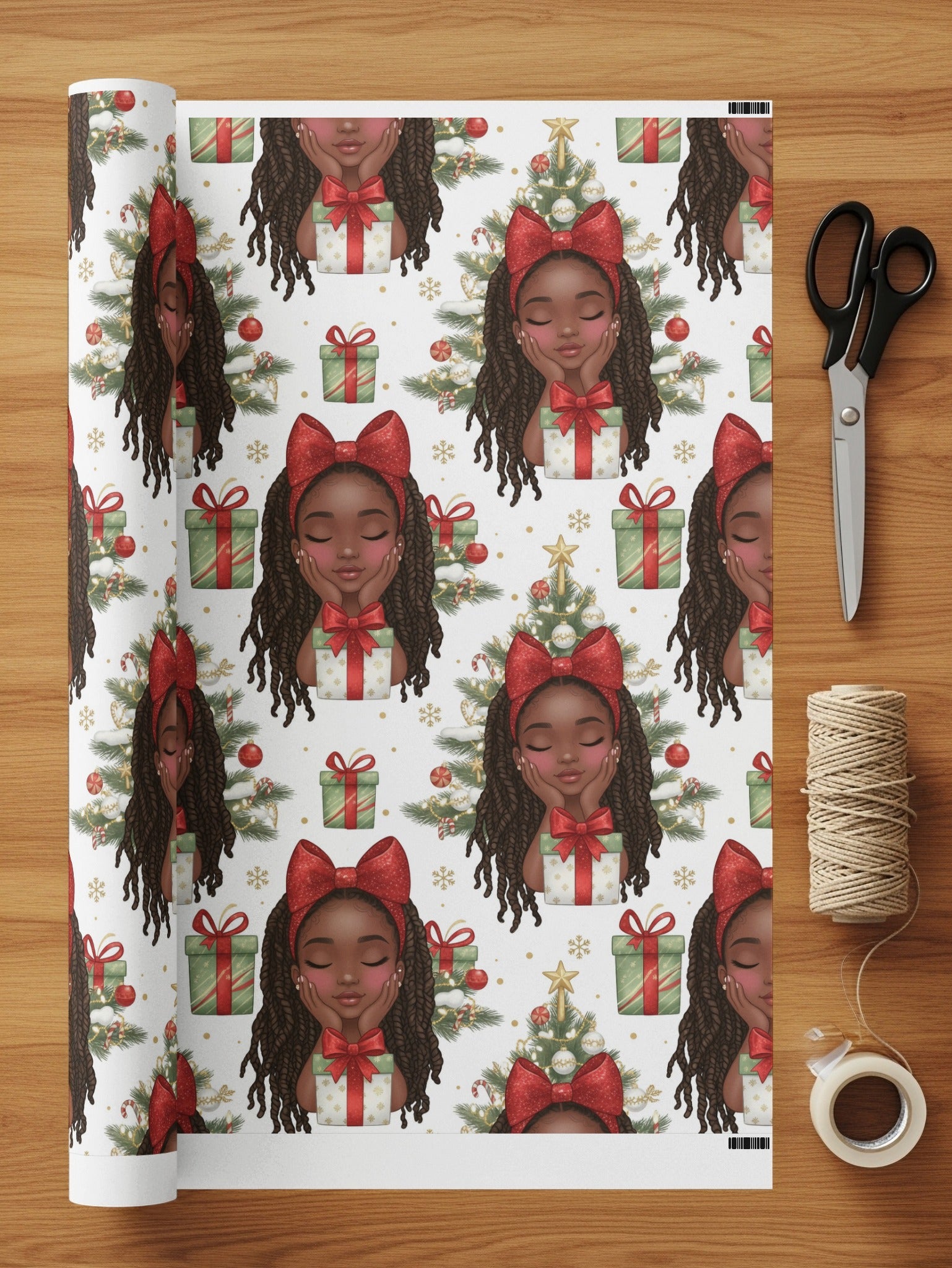Beautiful Christmas Wrapping Paper with Gifts and Bows
