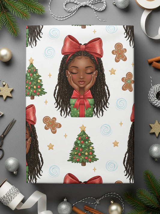 Christmas Holiday Wrapping Paper Santa Tree Gingerbread