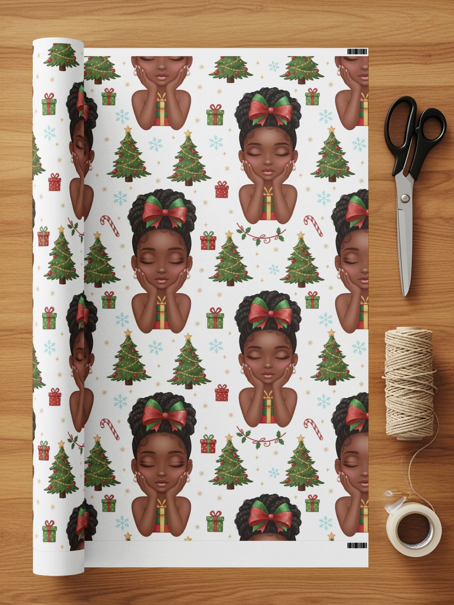 Christmas Wrapping Paper with Holiday Decorations