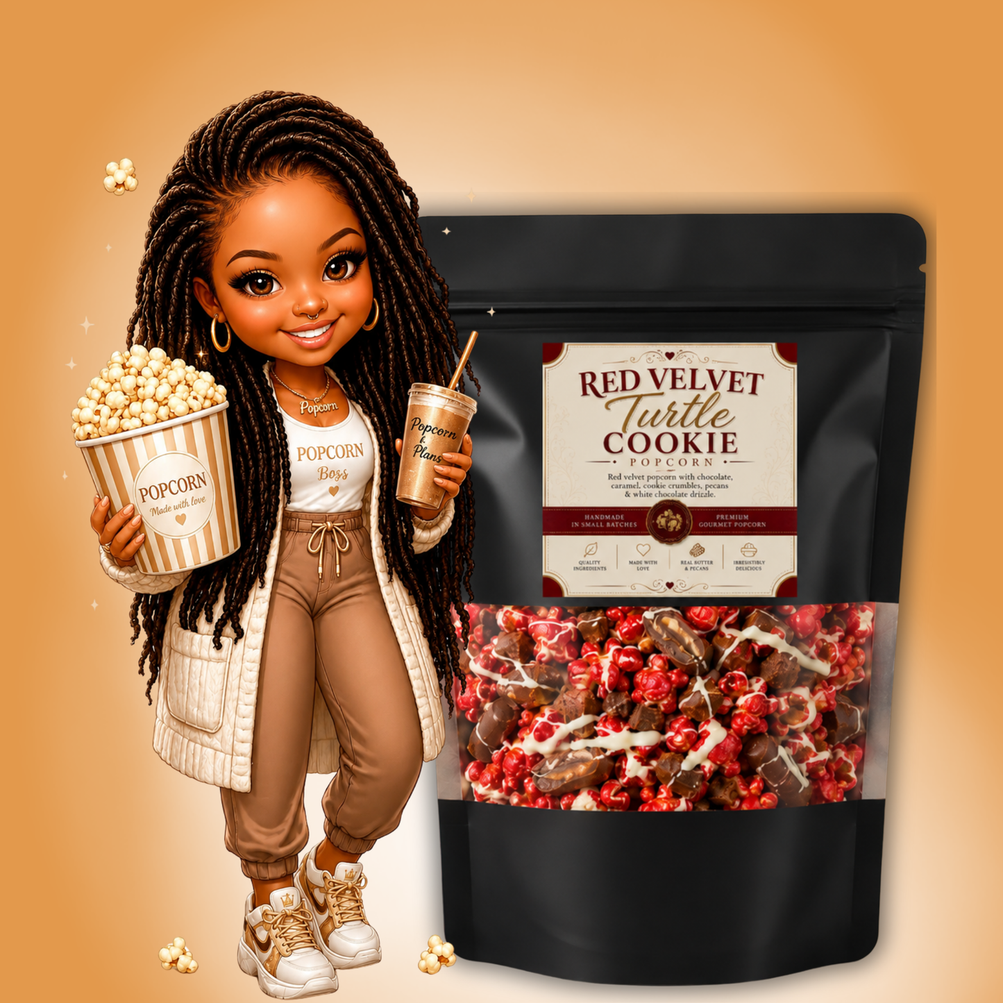 Red Velvet Turtle Cookie Popcorn