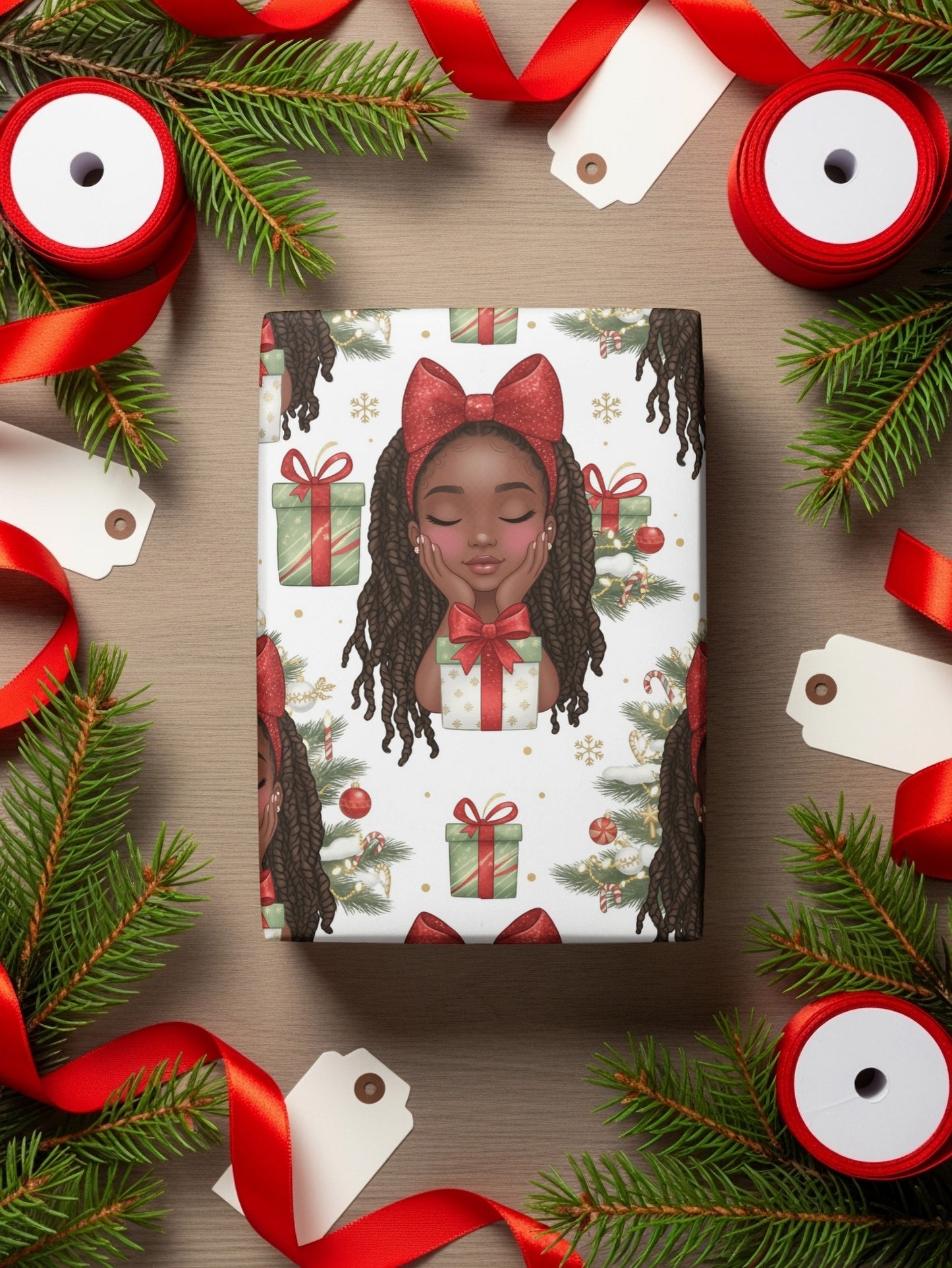 Holiday Season Gift Wrap with Festive Ribbons